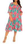 BUXOM COUTURE PRINT SMOCKED MIDI DRESS