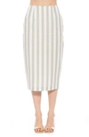 ALEXIA ADMOR JACKI STRIPE LINEN MIDI PENCIL SKIRT