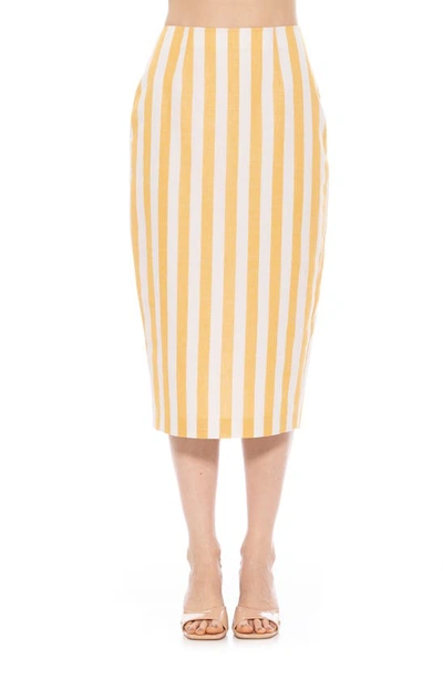 ALEXIA ADMOR JACKI STRIPE LINEN MIDI PENCIL SKIRT