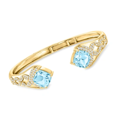 Ross-simons Sky Blue Topaz Cuff Bracelet With White Topaz In 18kt Gold Over Sterling. 7 Inches