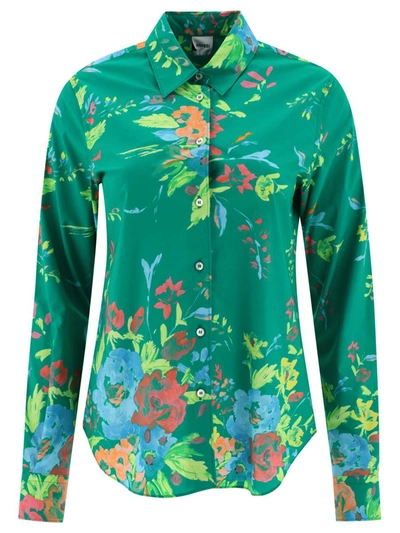 Aspesi Floral Print Round Hem Shirt In Green