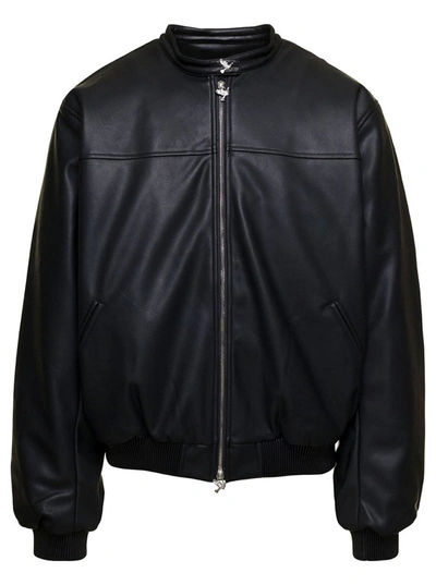 3.paradis Vegan Leather Bomber Jacket In Black