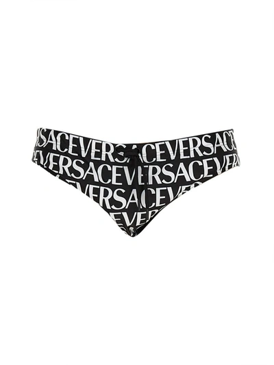 Versace Beach Briefs With Allover Logo In Black