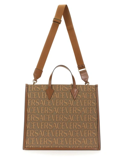 Versace Shopper Bag With Allover Logo In Multicolor