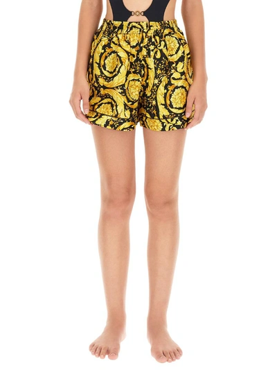 Versace Silk Pajama Shorts In Nero Oro