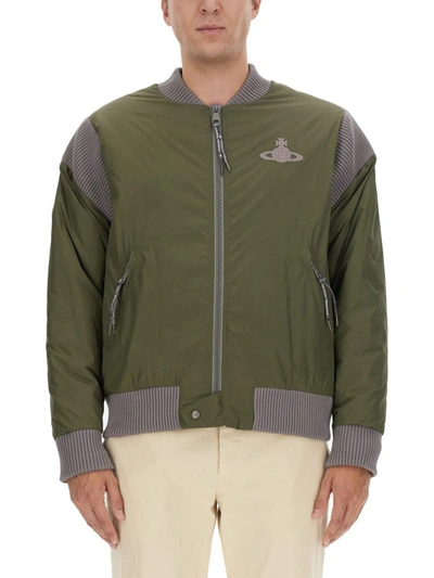 Vivienne Westwood Bomber Jacket With Logo In Green