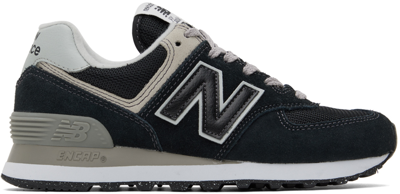 New Balance 574 Leather-trimmed Suede And Mesh Sneakers In Black