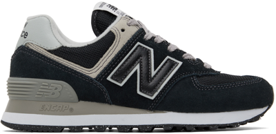New Balance 574 Leather-trimmed Suede And Mesh Sneakers In Navy