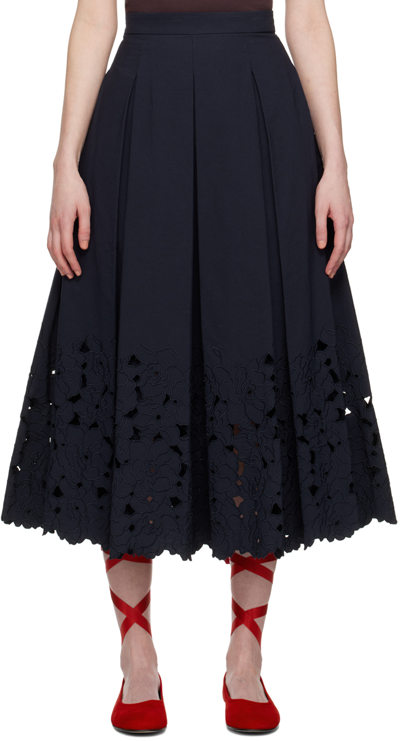 Erdem Cotton-blend Pleated Midi Skirt In Navy