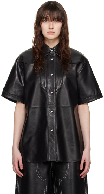 Stand Studio Black Saloon Leather Shirt In Black/solid