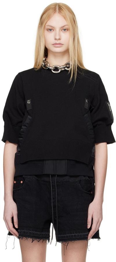 Sacai Black Paneled Sweater In 001 Black