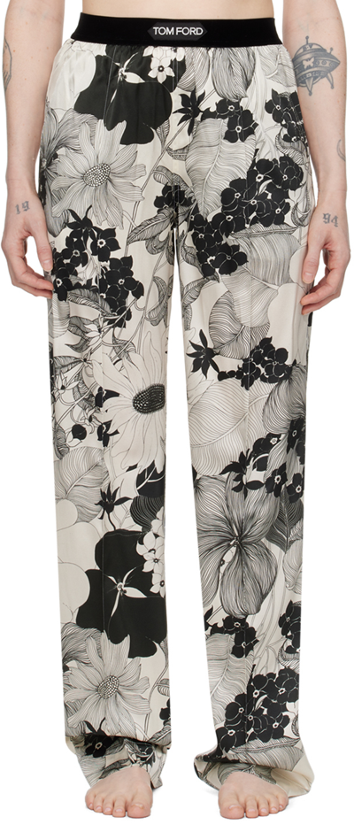 Tom Ford Off-white & Black Pinched Seam Lounge Pants In Xecbl Ecru/black