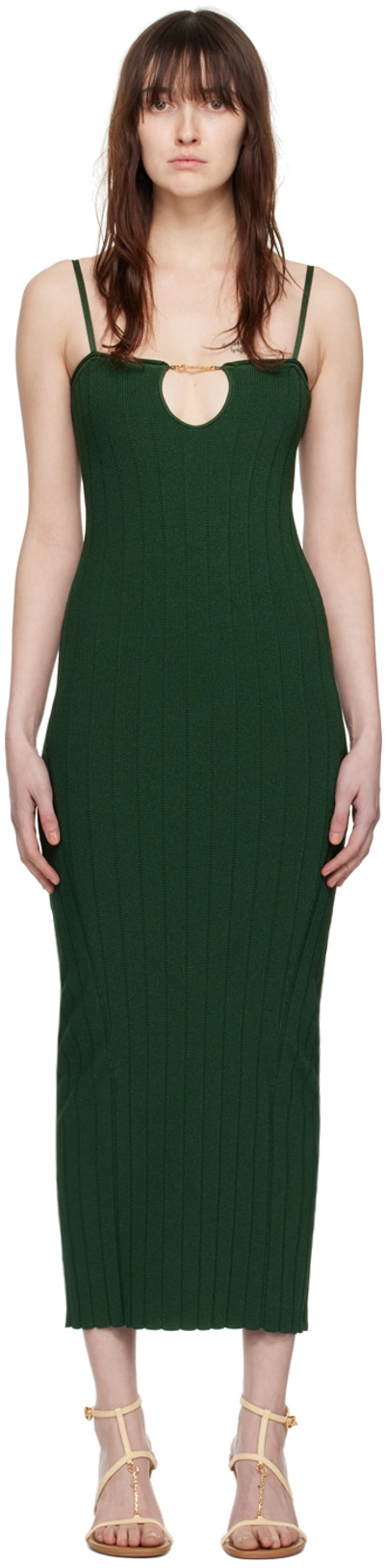 Jacquemus Green Les Sculptures 'la Robe Sierra Bretelles' Midi Dress In 590 Dark Green