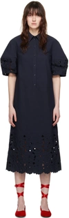 ERDEM NAVY PUFF SLEEVE MIDI DRESS