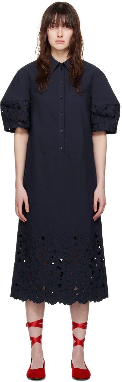 Erdem Openwork Lace Shirtdress In Marine Blue