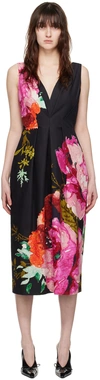 ERDEM BLACK GRAPHIC MIDI DRESS