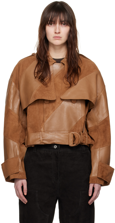 Stand Studio Brown Blossom Leather Jacket In Tan