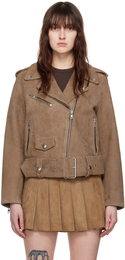 Stand Studio Tan Icon Suede Jacket In Sandstone Beige