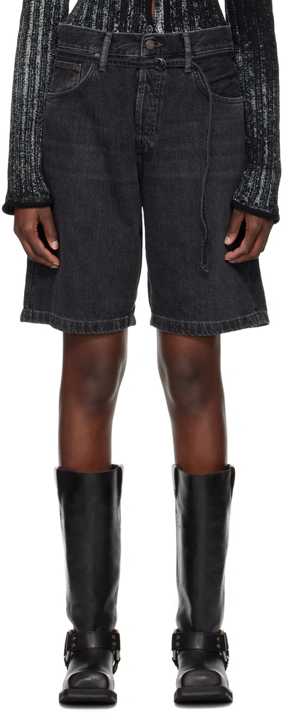 Acne Studios Black Cinch Denim Shorts In 900 Black