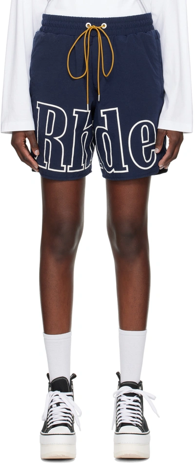 Rhude Navy Printed Shorts In 0302 Navy