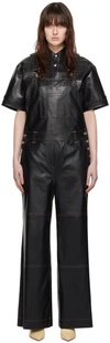 STAND STUDIO BLACK VANNA FAUX-LEATHER OVERALLS