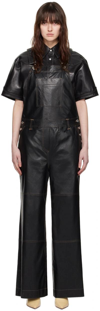 Stand Studio Black Vanna Faux-leather Dungarees