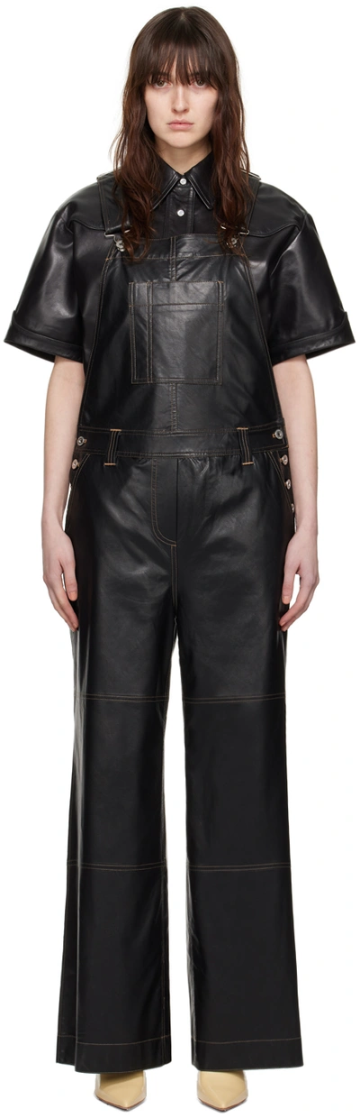 Stand Studio Black Vanna Faux-leather Overalls