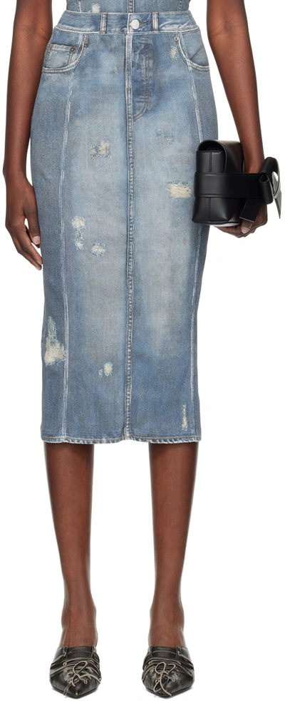 Acne Studios Rib Cotton Print Skirt In Dark Wash