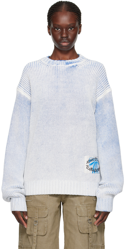 Acne Studios Blue & White Patch Sweater In Dnu Old Blue/white