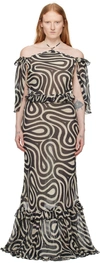 BODE BLACK & OFF-WHITE COMBER MAXI DRESS