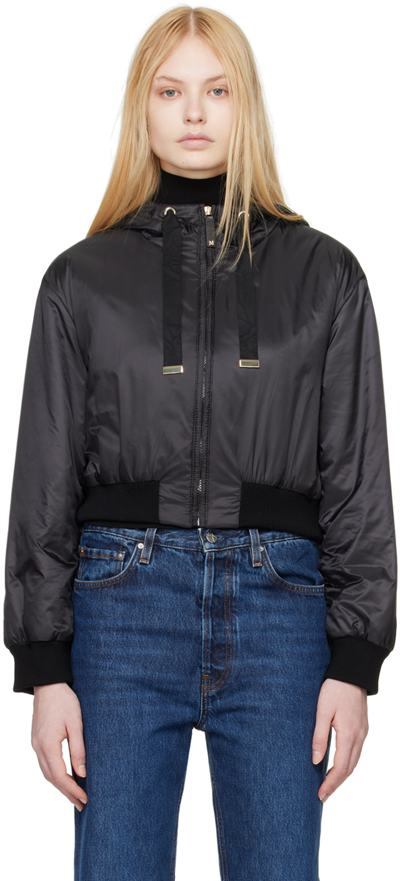 Max Mara Hooded Bomber Jacket In Water-resistant Canvas In 9 Black