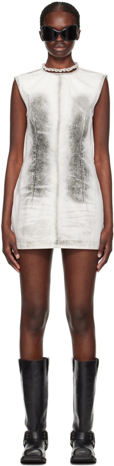 Acne Studios Mini Denim Dress With Pigmented Pattern In White