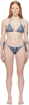 Acne Studios Printed Triangle Denim Effect Bikini Set In 822 Denim Blue