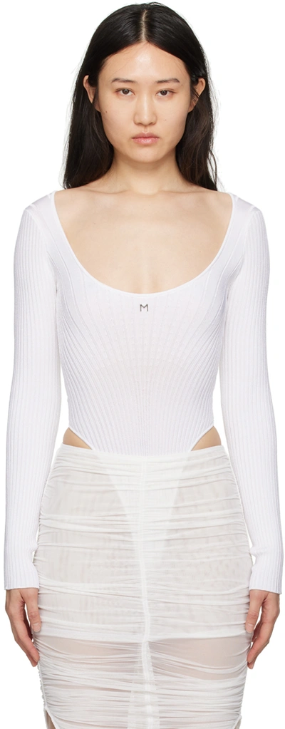 Mugler White Scoop Neck Bodysuit In 1016 Warm White