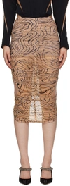 MUGLER TAN DRAPED MIDI SKIRT