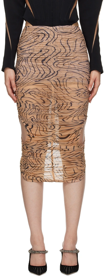 Mugler Tan Draped Midi Skirt In So29 Star Print Tan