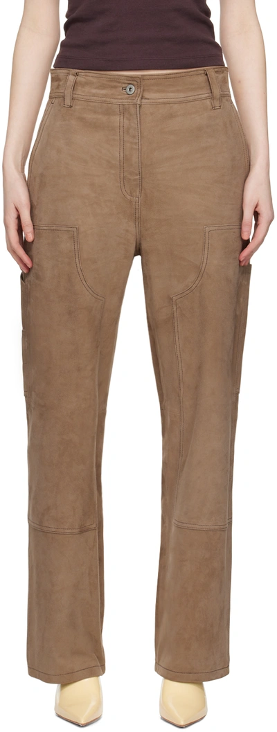 Stand Studio Tan Rosalia Suede Pants In Sandstone Beige