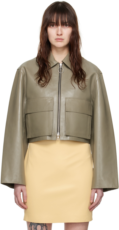 Stand Studio Green Gretel Leather Jacket In Dark Oak