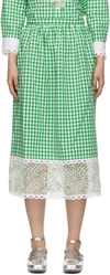 Anna Sui Green & White Gingham Midi Skirt In Palm Green Multi