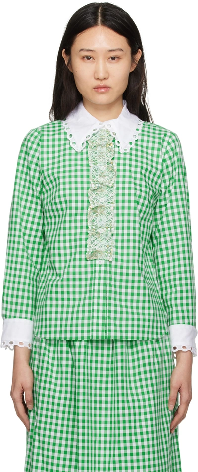Anna Sui Green & White Gingham Shirt In Palm Green Multi