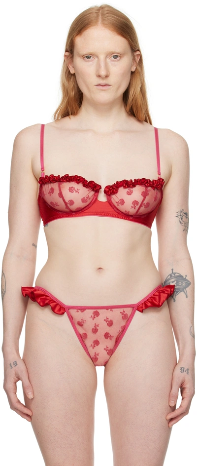 Le Petit Trou Pink & Red Rose Bra In Pink/red