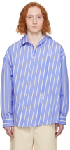 Jacquemus Light-blue Striped La Chemise Cuadro In Silk Blend Man In Blue/white