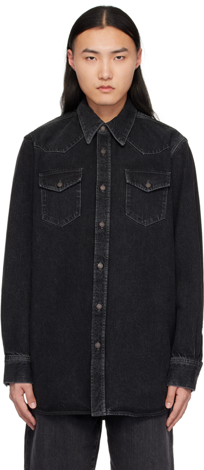 Acne Studios Black Flap Pockets Denim Shirt In 900 Black