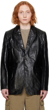 Our Legacy Black Opening Leather Jacket In True Dye Black Leath