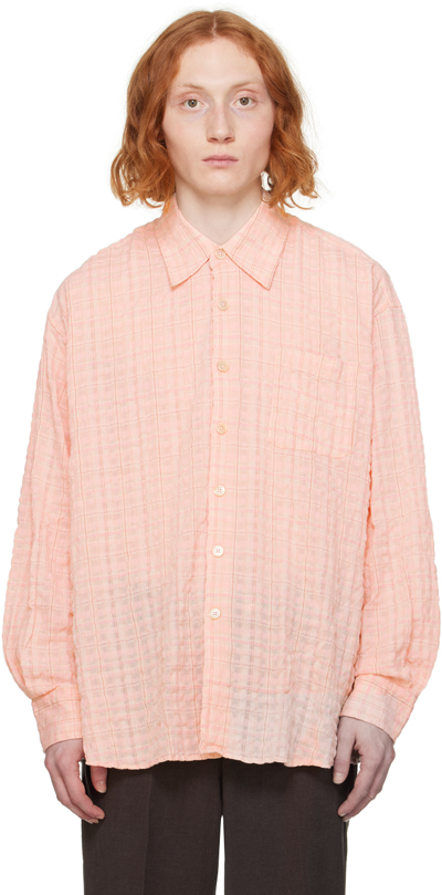 Our Legacy Pink Borrowed Shirt In Chude Seersucker