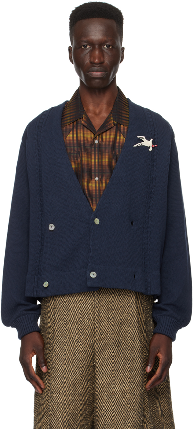 Bode Navy Double-breasted Cardigan