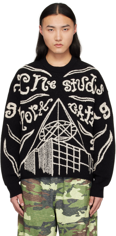 Acne Studios Kuis Antenne Jacquard-knit Sweater In Black/ecru