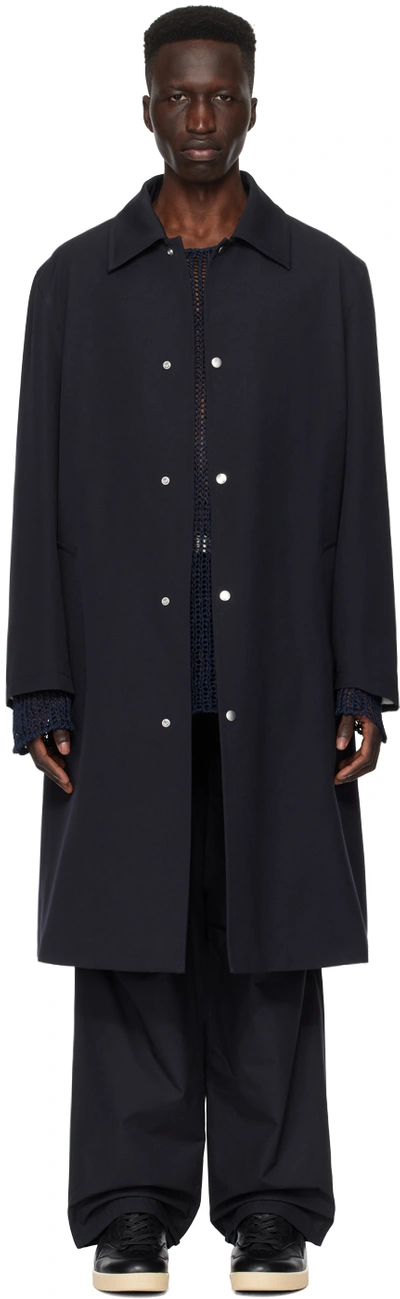 Jil Sander Single-breasted Gabardine Wool Coat In 401 Navy