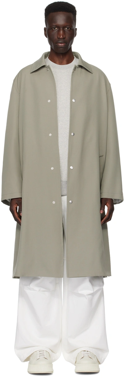 Jil Sander Green Press-stud Coat In 317 Slate Green