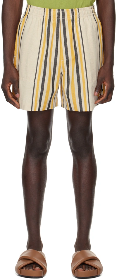 Bode Namesake Striped Cotton Shorts In Ecru Multi